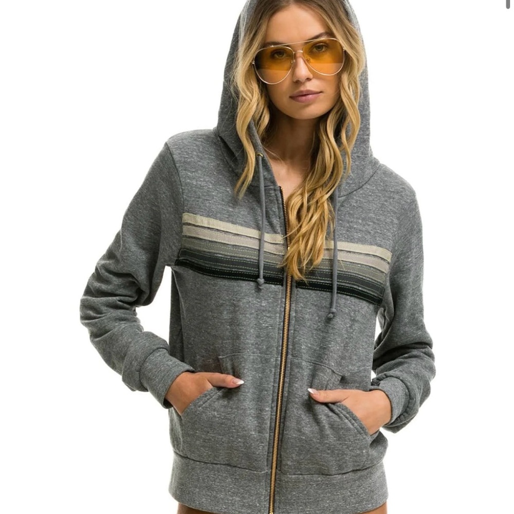 Aviator nation 5 stripe hoodie heather grey//grey